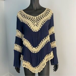 Navy and Cream Crochet Umgee Coverup
